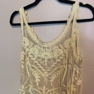 Pastel green Xhileration sheer lace top